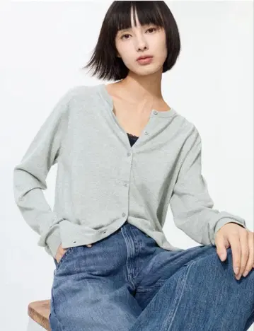 UV컷 크루넥 가디건 & 반팔 스웨터 그레이