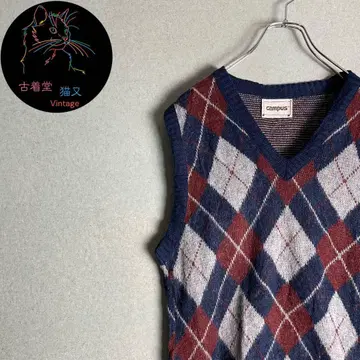 M 베스트 니트 베스트 CAMPUS 아가일 80's USA 제조