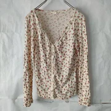 PINK HOUSE V넥 가디건 겉옷 미니 꽃무늬 얇은 소재 화이트 M