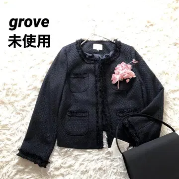 미사용 택 포함 그로브 [ L ] 노카라 트위드 자켓 세레모니 네이비