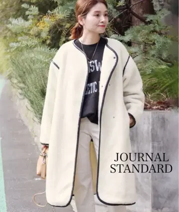 저널 스탠다드 울 보아 파이핑 코트 자켓 블루종 화이트