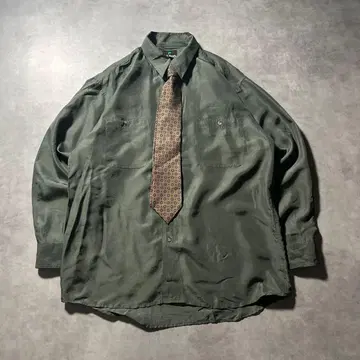 빈티지 그린 실크 레트로 유럽풍 넥타이 셔츠 세트