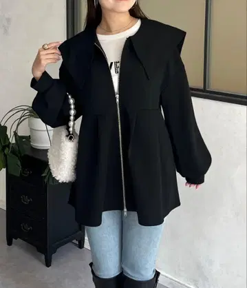 prose verse 세일러 카라 본딩 페플럼 지퍼 블루종