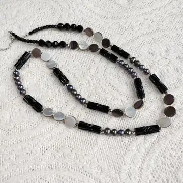 담수 펄, 쉘, 체코 유리, 롱 목걸이, 73cm, 전체 길이 78cm