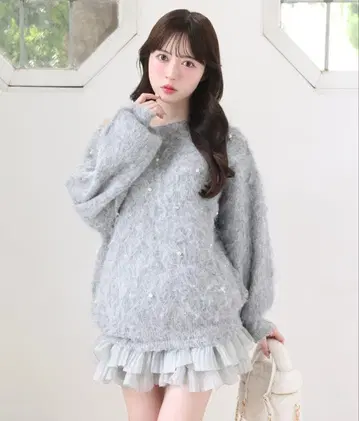 비쥬 샤기 니트 그레이 NICE CLAUP