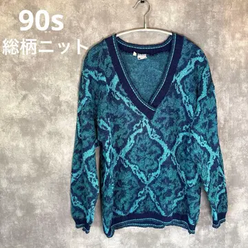 90s VOILA 올 패턴 니트 스웨터 아트 패턴 빈티지 S