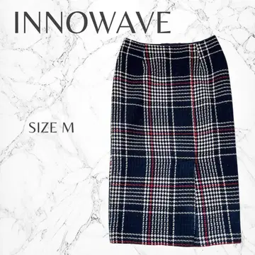 이노웨이브 울 혼방 고급 체크 무늬 허리밴딩 타이트 스커트 M