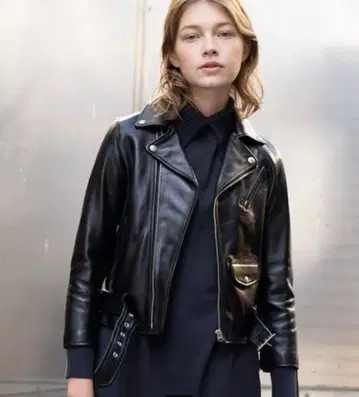 블랙 가죽 더블 라이더 자켓