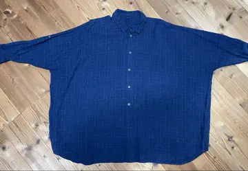 네이비 체크 무늬 오버 사이즈 긴팔 셔츠