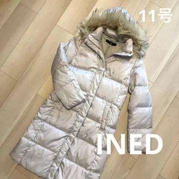 INED 이네드 다운 코트 롱 A라인 퍼 후드 라쿤 L