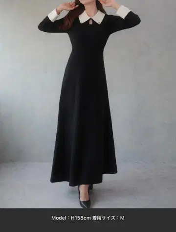 JUNOAH 바이컬러 세미 플레어 니트 원피스 [ M ]