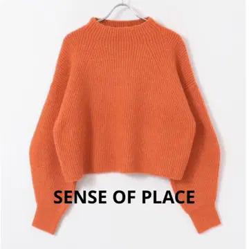 SENSE OF PLACE 스트레치 알파카 숏 스웨터 오렌지 컬러