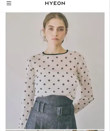 hyeon 헤 시어 꽃무늬 도트 긴팔 상의 화이트