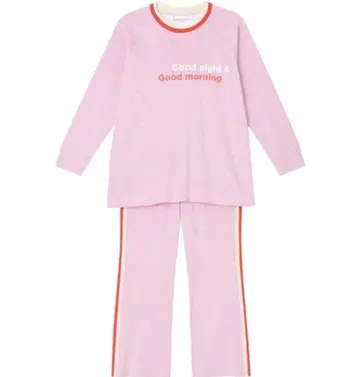 와코루 츠모리치사토 SLEEP 무지 로고 프린트 파자마 상하의 세트 핑크