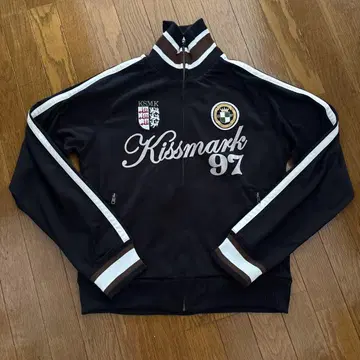 kissmark 키스마크 와펜 저리 스탠드 블루종 후드 맨투맨