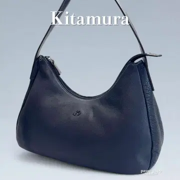 새상품급 키타무라 천연 가죽 하프문 원 숄더 블랙 포멀 원 핸들