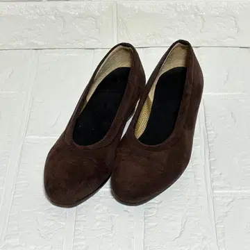 스웨이드 플랫 펌프스 짙은 갈색 다크 브라운 22.5cm 로우힐