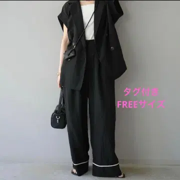 Lumier 린넨 라이크 밑단 리턴 와이드 팬츠 블랙