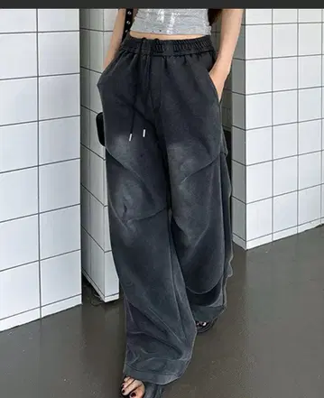 택 포함 새상품 피그먼트 가공 맨투맨 절개 와이드 팬츠