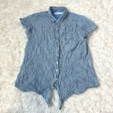 NATURAL 내추럴 랜드리 스트라이프 셔츠 주름 가공 반팔