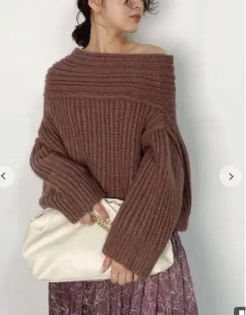 snidel 오프숄더 니트 풀오버 브라운