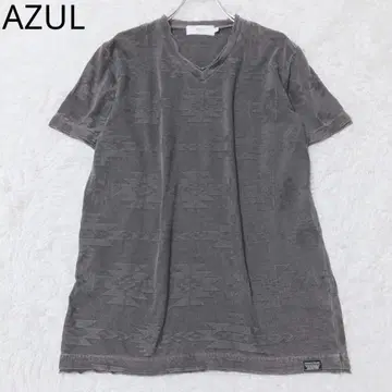 아즈르 T셔츠 V넥 올 패턴 캐주얼 심플 면 혼방 그레이 L 사이즈