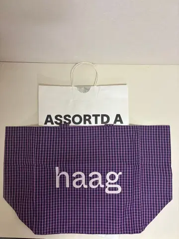 [ 새상품 ] 한국 브랜드 haag 토트백 에코백 체크 보라색