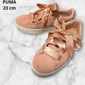 PUMA 캐주얼 스니커즈 핑크 스웨이드 리본 포함 밑창 화이트 23cm