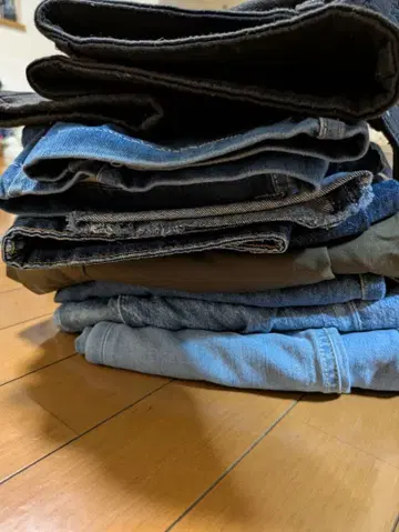 데님 팬츠 세트 (파랑 블랙 그린)