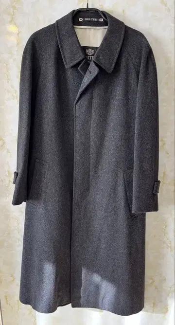 미사용급 BELTER 그레이 블랙 고급 캐시미어 100% 스텐카라 코트