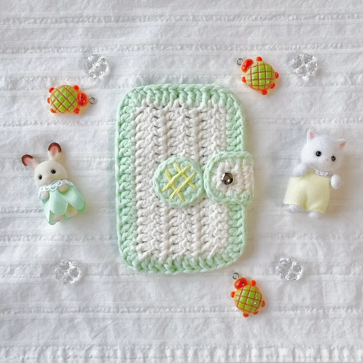 Chione Melon Card Wallet ~ Pastel Melon Bread Knit Handmade ~