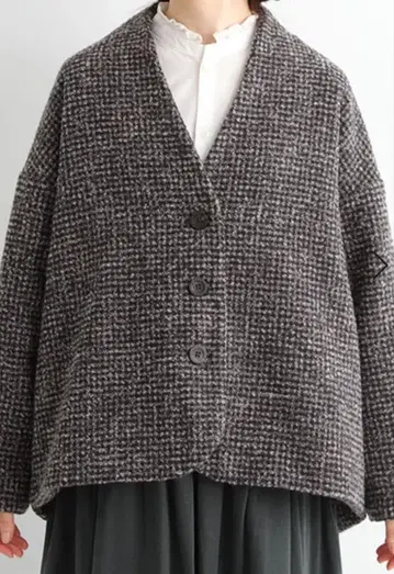 루시엘 탄두스 레트로 체크 노카라 자켓 나츄란