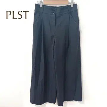 플라스테 플리츠 와이드 팬츠 하이웨스트 턱 포함 ( L ) 네이비