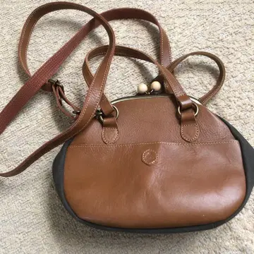 포르나 우드 볼 가마구치 2way 숄더백 소가죽 일본제 가마구치