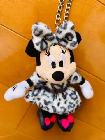 디즈니 미니 레오파드 무늬 리본 봉제 인형 키체인