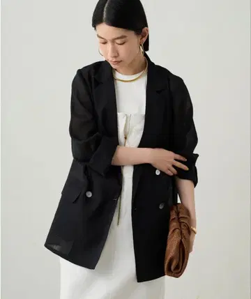 [ loungedress ] 린넨 라이크 시어 자켓 블랙