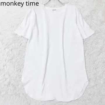 몽키타임 T셔츠 라운드 헴 레이어드 무지 면 100% 화이트