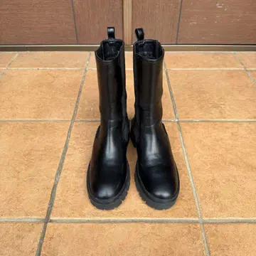 RANDA [ M ] 블랙 가죽 사이드 고어 부츠