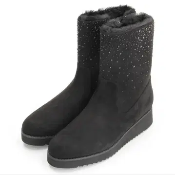 핫픽스 보아 비쥬 장식 블랙 스웨이드 숏부츠