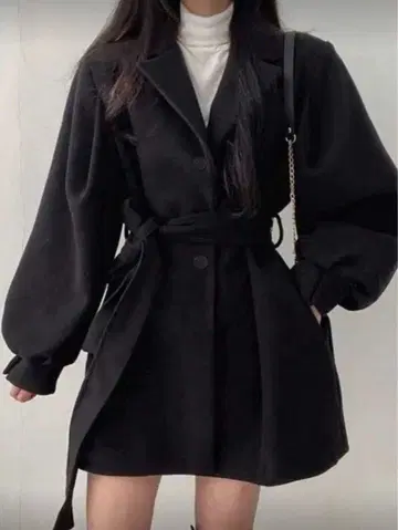 [ 새상품 ] 트렌치코트 블랙 코트 아우터 L 벌룬 슬리브