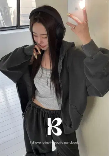 새상품급 BEIDELLI 차콜 그레이 후드티 셋업