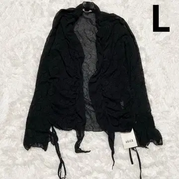 플로키 시스루 가디건 프릴 엘레강트 블랙 올 패턴