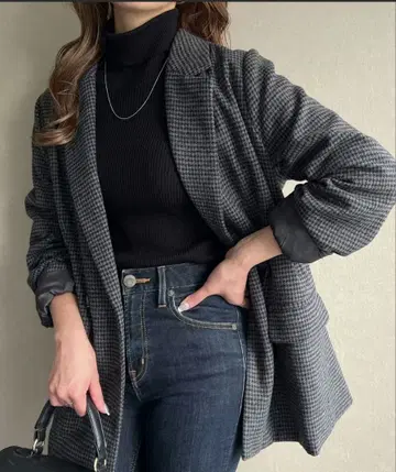 junoah 하운드투스 체크 더블 테일러드 자켓