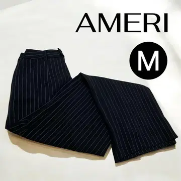 아메리 AMERI 스트라이프 스트레이트 슬랙스 M 블랙 벨트 없음