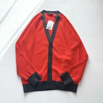 [택 포함 새상품] CAbaN 캐시미어 코튼 가디건 바이컬러 빨간색 블랙