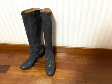 가죽 블랙 롱 부츠 중간 힐