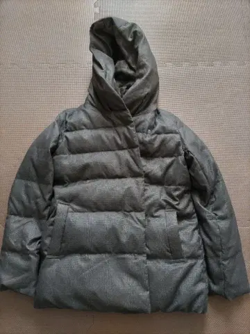 애니팜 후드 부착 글렌체크 다운 자켓