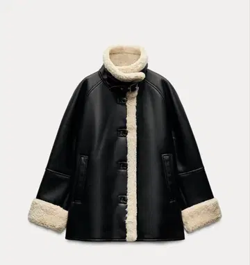 ZARA 인조 가죽 블랙 무스탕 코트 S