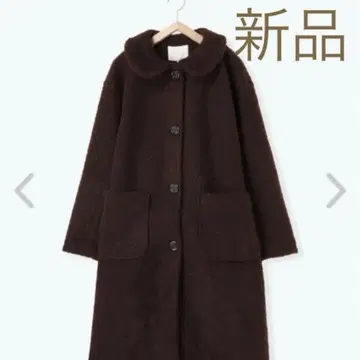 새상품 에카 소포 부클레 둥근 카라 코트 모코모코 보아 브라운