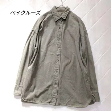 베이크 크루즈 올리브 그린 면 100% 긴팔 셔츠 오버 사이즈 심플